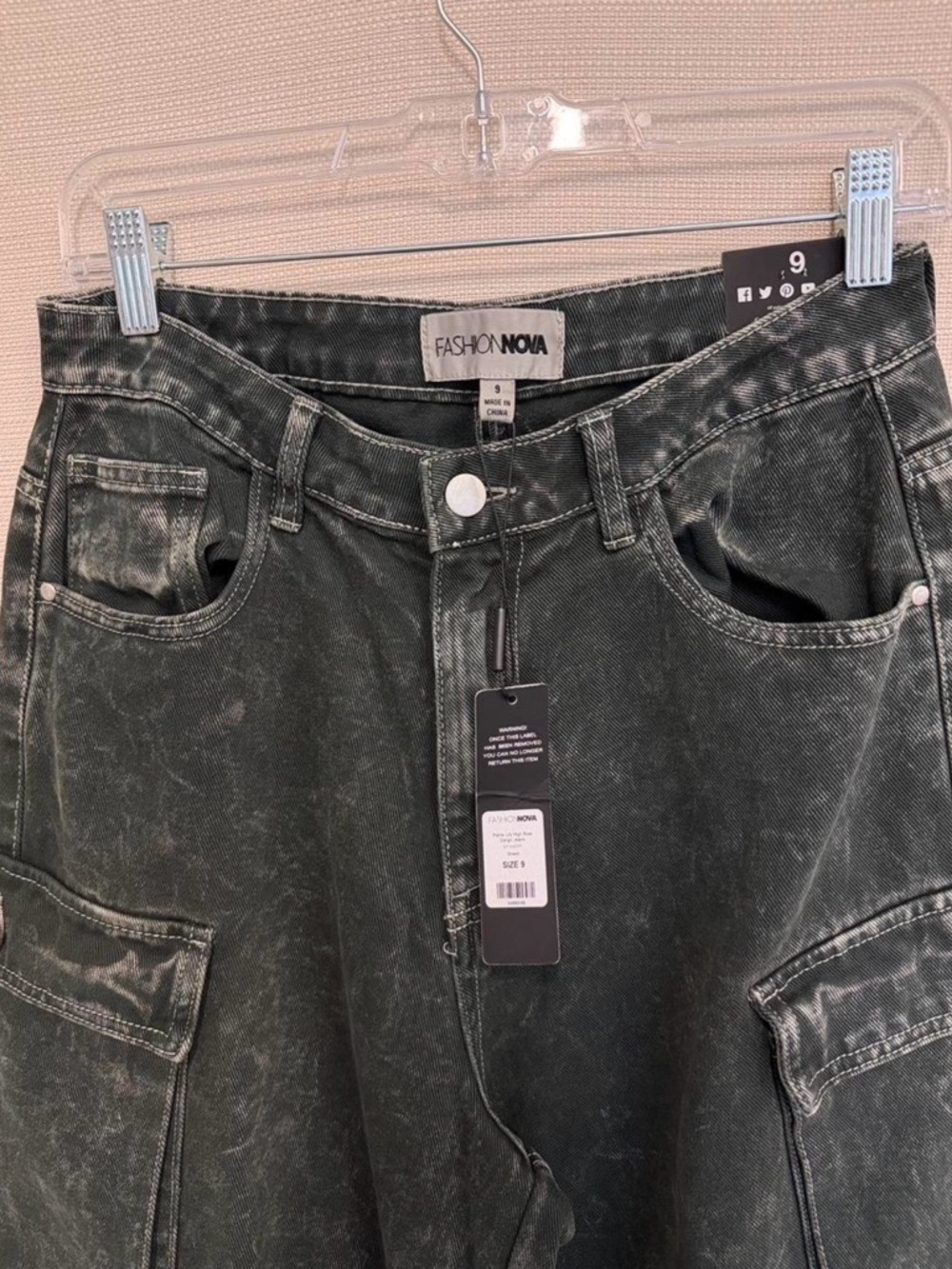 Fashion Nova Olive Cargo Jeans with Contrast Stitching - Picture 3 of 5